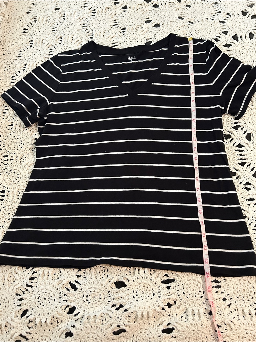 a.n.a Black and White Striped V-Neck Short Sleeve Tee